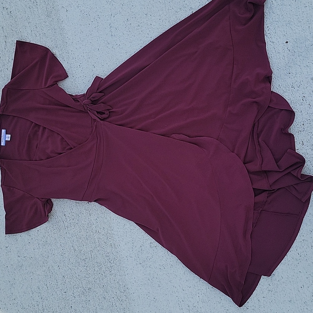 Motherhood Maternity Womans Dress Ruched Front Long Elegant Burgundy Wrap Dress